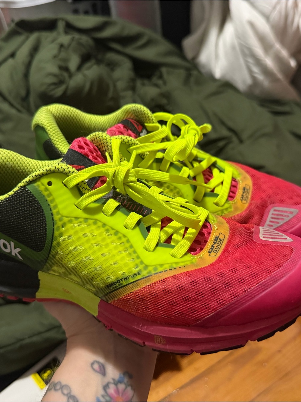 Reebok Neon Yellow and Hot Pink Women's Running Shoes